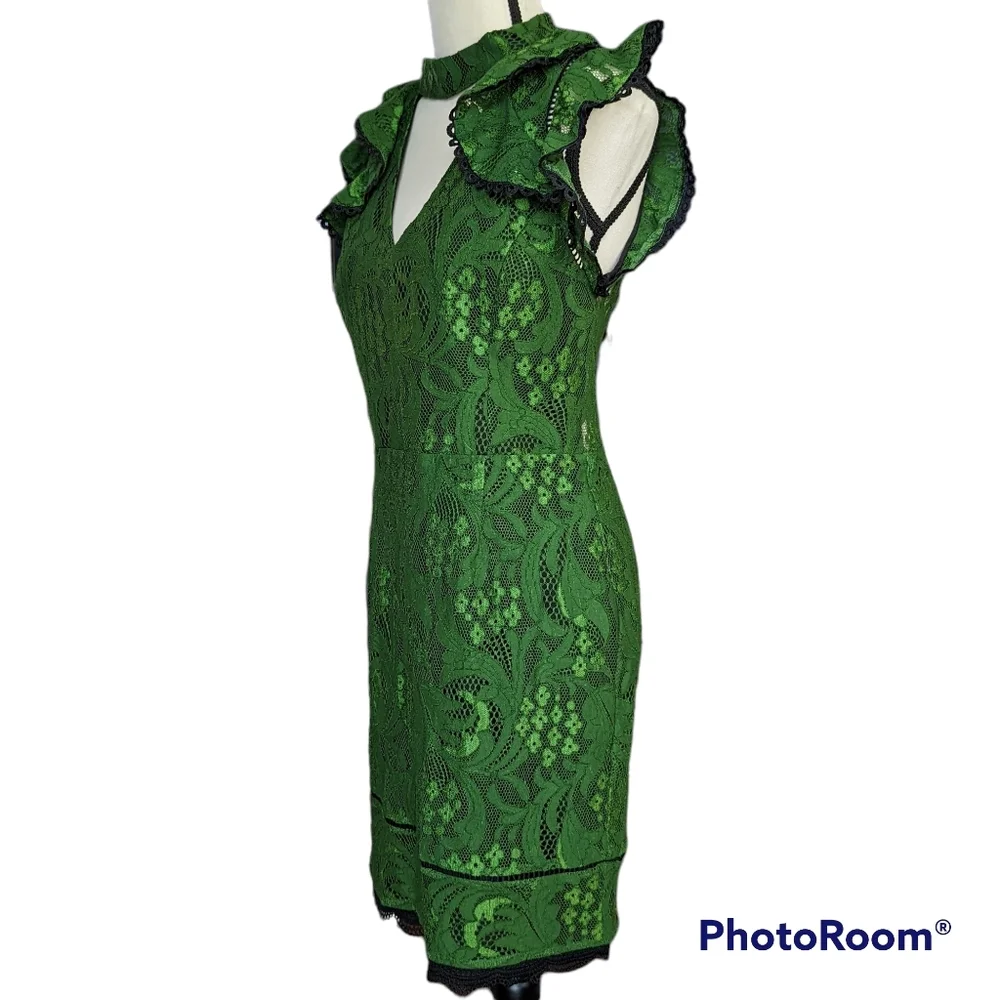 Anthropologie Adelyn Rae Green Lace Sheath Dress Flutter Sleeve Size S - Picture 5 of 11